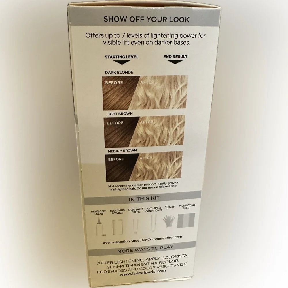 COLORISTA BLEACH HAIR COLOR DYE LOREAL. VEGAN HIGHLIGHTS BLONDE STREAKS BEAUTY
